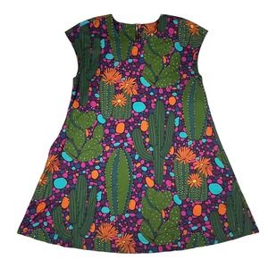 Cousin Earl Shift Dress Womens Small Multicolor Cactus Print Pockets Mod Retro